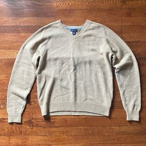Lands End Lambs Wool V Neck Sweater brown Medium